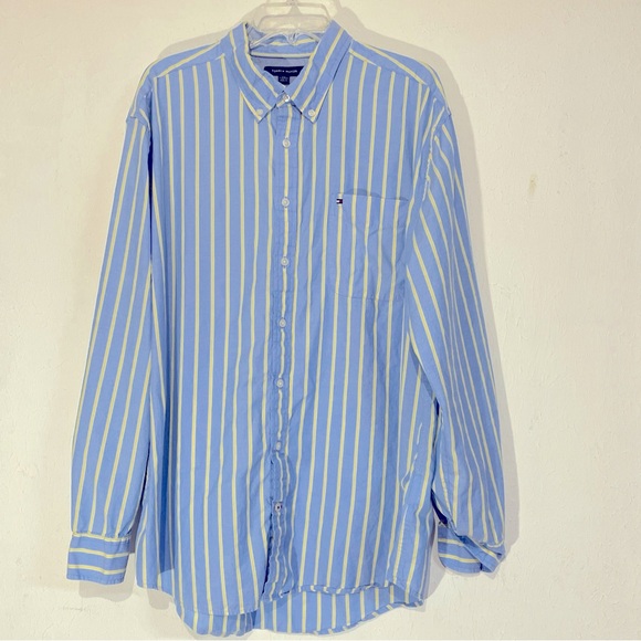 Tommy Hilfiger Shirt Mens XXL 2XL Blue Yellow Striped Long Sleeve Button Up * - Picture 1 of 5